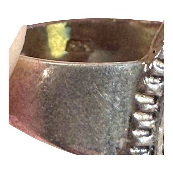 Vintage Sterling Silver Oval Turquoise Ring Beaded Statement Size 7.5 Southwest - Picture 3 of 6